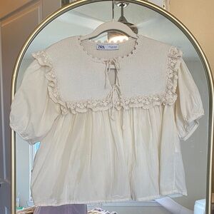 Zara Ivory Ruffle Trim Blouse